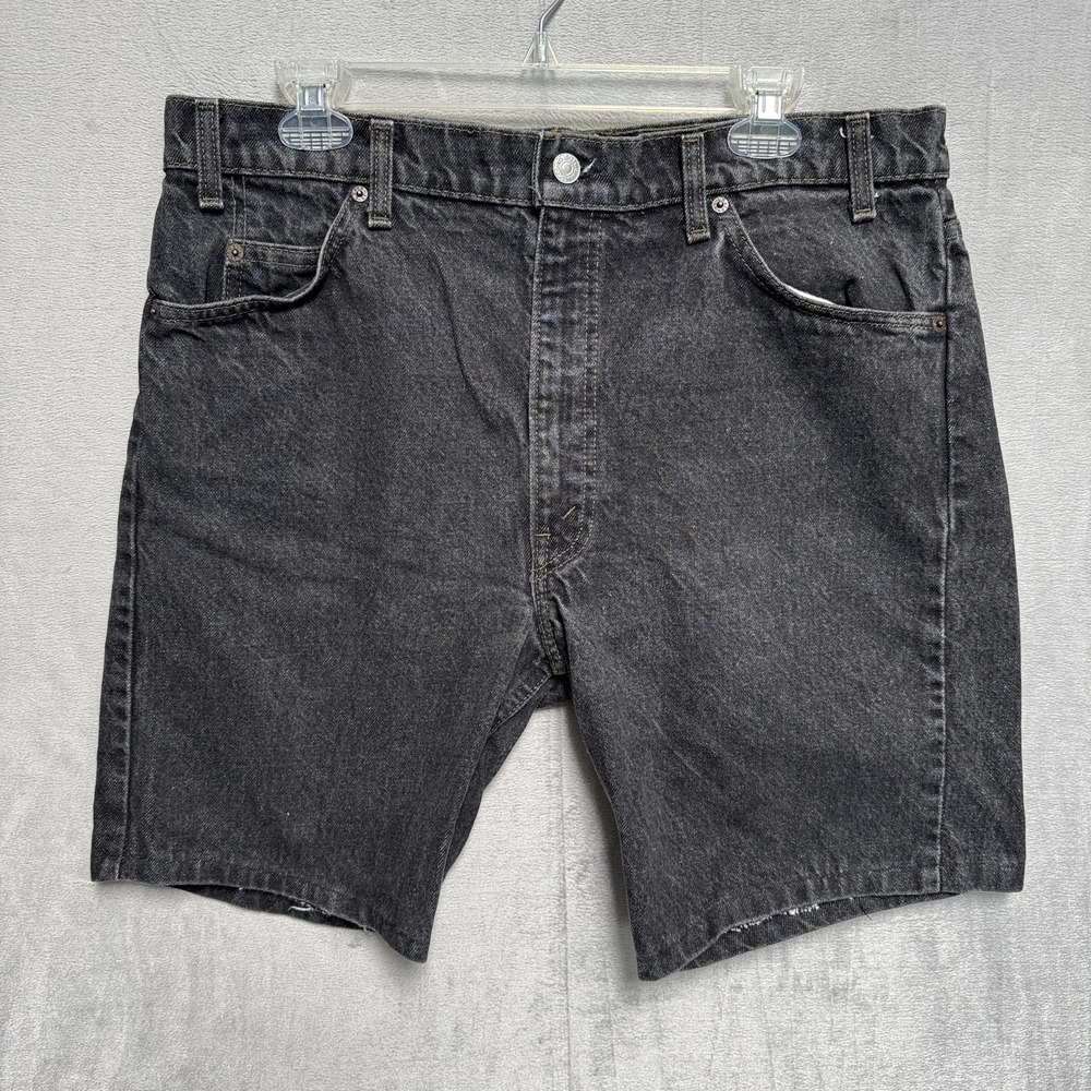 Vintage Levis 505 Shorts Mens 36 Black Charcoal Wash Bermuda Denim Made In USA
